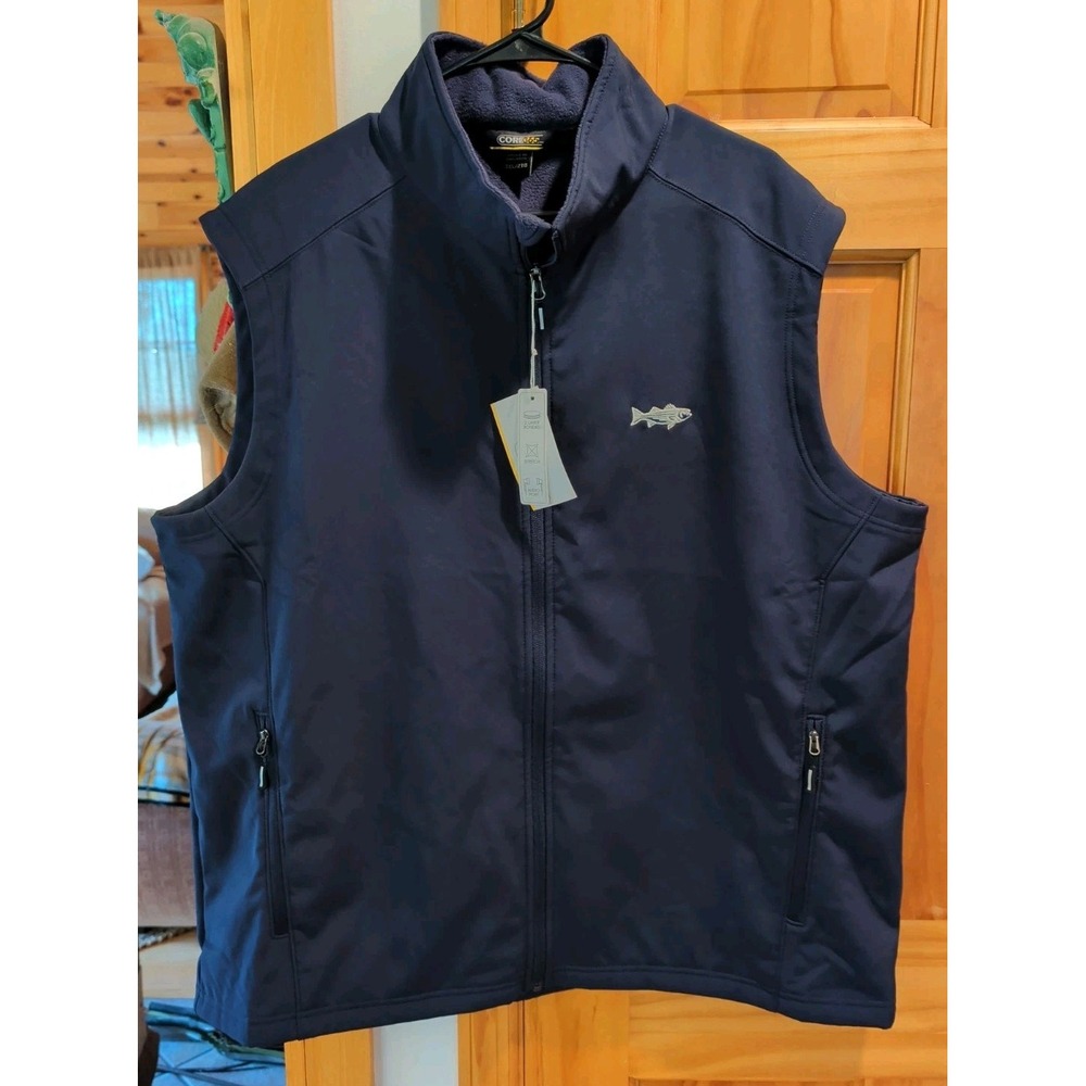 Core 365 Men Large Vest Adult Blue Full Zip Fleece Lined Softshell Fish Logo 2XL